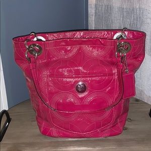 Patent Leather Hot Pink Coach Tote (used)